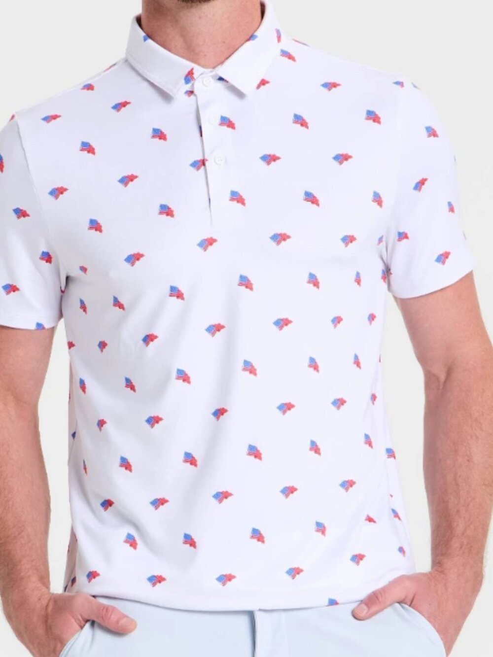 NEW All In Motion Men's USA Flag Print USA Golf Medium Polo Shirt